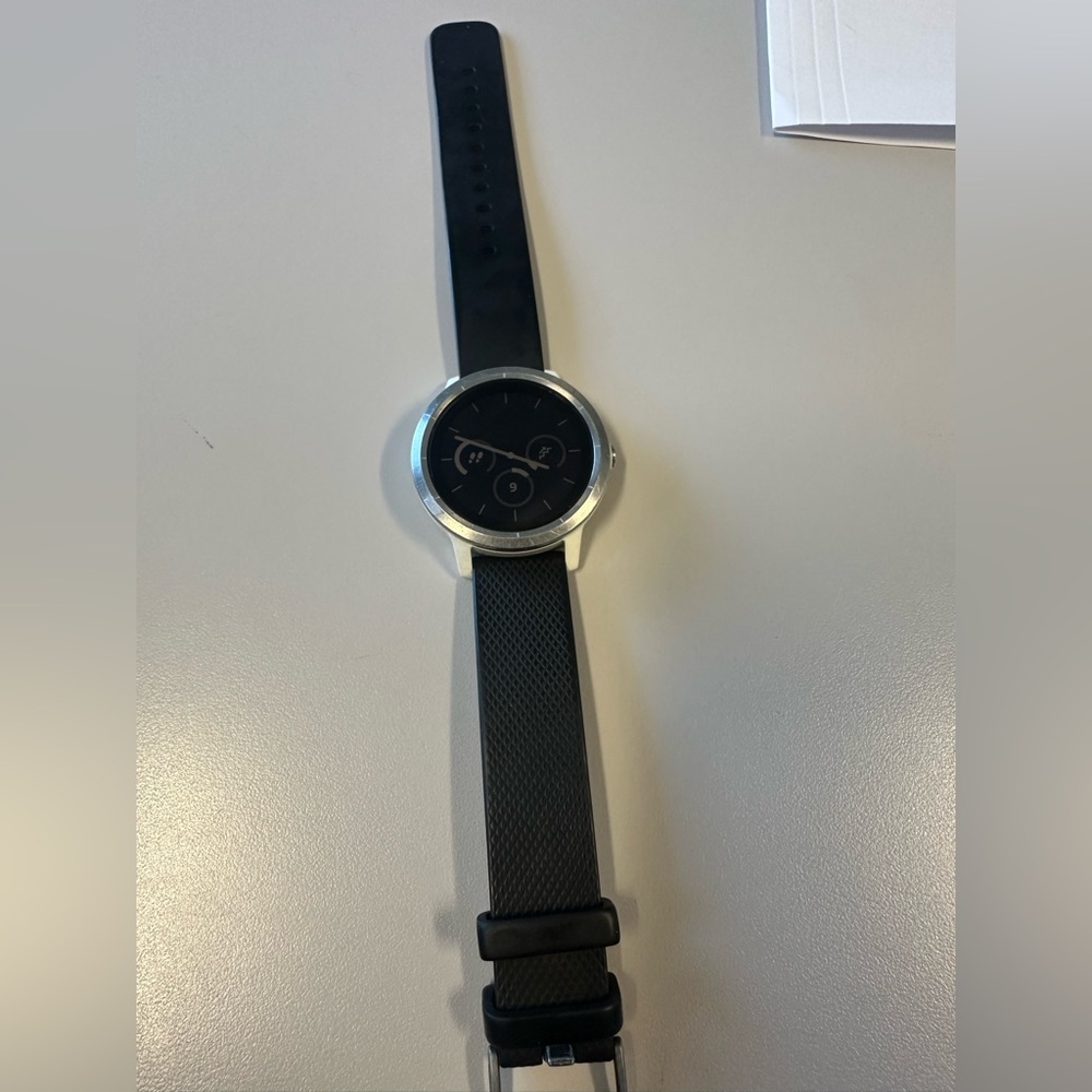 Garmin Smartwatch with Black Band and Silver Bezel